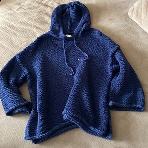 Navy blue crochet hooded sweater. Loose fit and great quality- it’s heavy!